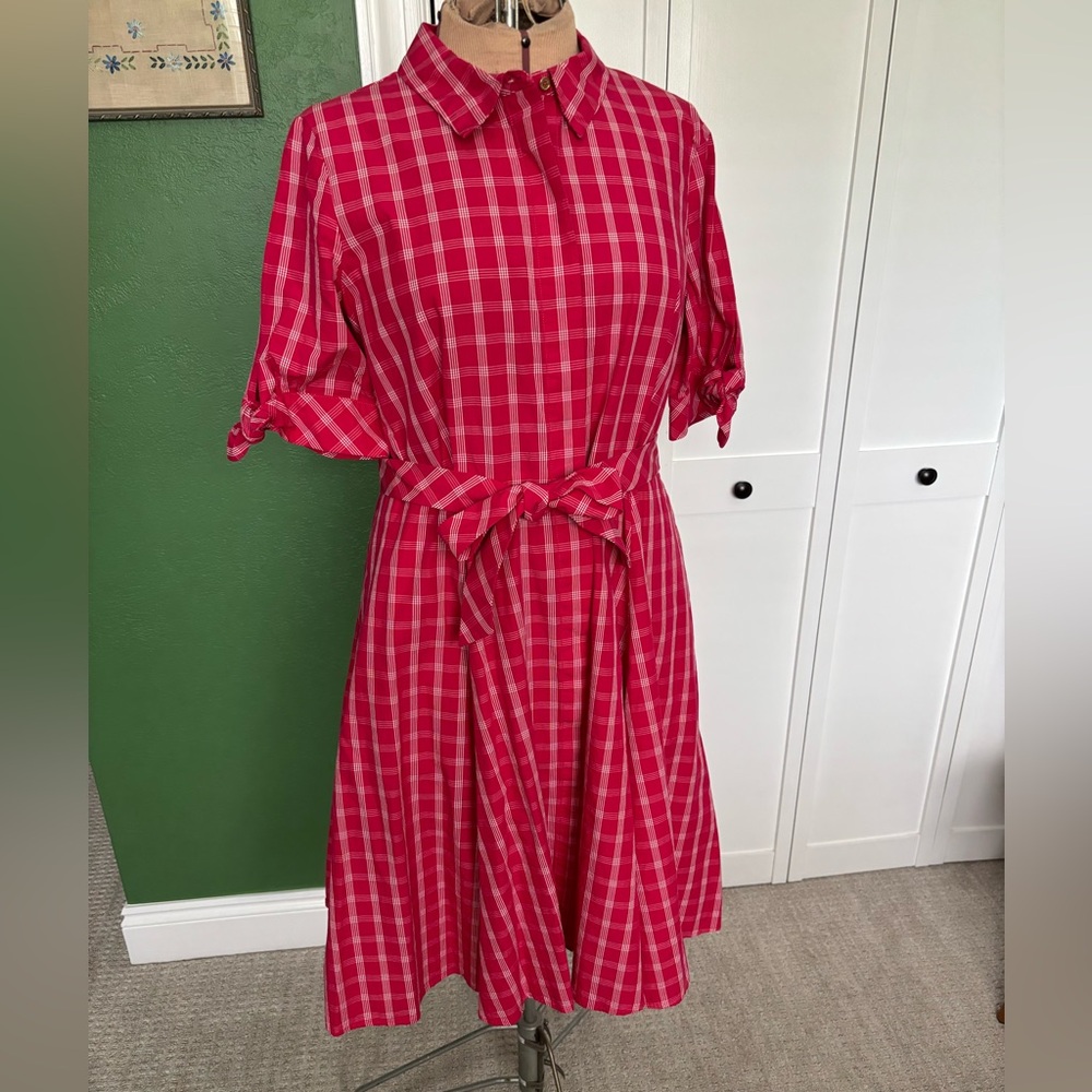 Calvin Klein Red Plaid Women's Shirt Dress